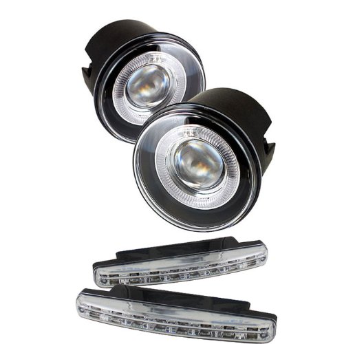 Carpart4u Chrysler 300C / 300 ( W/O Touring & Washer ) / Dodge Charger SRT-8 06 / Caliber SRT-4 Projector Clear Fog Lights & LED Day Time Running Light Package Bulbs Carpart4u CP4-FOG-P-C300C05-HL+8LED-C