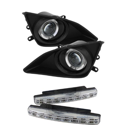 Carpart4u Toyota Corolla Halo Projector Clear Fog Lights & LED Day Time Running Light Package Bulbs Carpart4u CP4-FOG-P-TCO08-HL+8LED-C