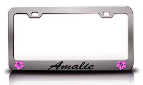 AMALIE Female Name Hibiscus Steel License Plate Frame Chrome Frames Tag Xpress fpet0000470125