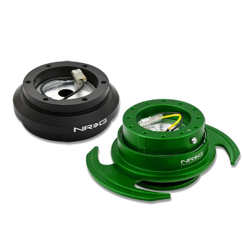 NRG Innovations Steering Wheel 6-Hole Aluminum Ball Bearing Short Hub Adapter with Gen 3.0 with Handle Green Quick Release SRK-190H Steering Accessories NRG Innovations NRG-SRK-190H+650GR