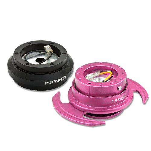 NRG-SRK-190H+650PK, NRG Innovations Steering Wheel 6-Hole Aluminum Ball Bearing Short Hub Adapter with Gen 3.0 with Handle Pink Quick Release SRK-190H Steering Accessories NRG Innovations NRG-SRK-190H+650PK