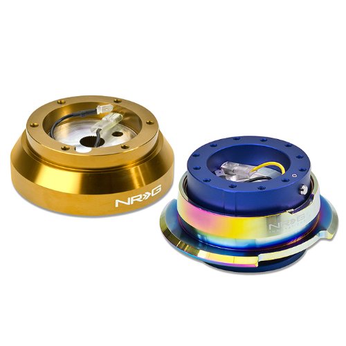 NRG-SRK-140H-RG+280BL-MC, NRG Innovations Steering Wheel 6-Hole Aluminum Ball Bearing Short Hub Adapter with Gen 2.8 Neo Chrome Blue Quick Release SRK-140H Steering Accessories NRG Innovations NRG-SRK-140H-RG+280BL-MC