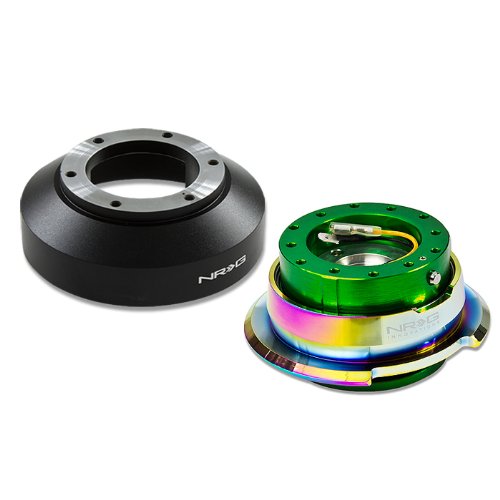 NRG-SRK-141H+280GN-MC, NRG Innovations Steering Wheel 6-Hole Aluminum Ball Bearing Short Hub Adapter with Gen 2.8 Neo Chrome Green Quick Release SRK-141H Steering Accessories NRG Innovations NRG-SRK-141H+280GN-MC