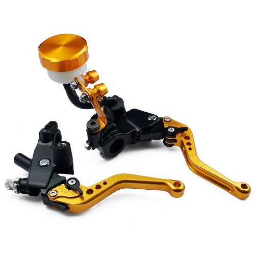 1 Pair of gold CNC Front UNIVERSAL 7/8(22mm) Motorcycle Aluminum Clutch Brake Master Cylinder Reservoir Levers Kit Set Fit For Ducati ST2 1998-2003 Fluid Reservoirs etop MT828_gold_AA_042