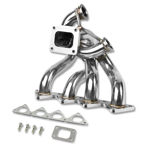 TM-B-T4-DUAL-38, B16 B17 B18 B Series T3 Flange Stainless Steel Exhaust T3/T4 Turbo Intake Ram Horn Style Manifold with 35mm 38mm Dual Wastegate Port Gasket and Bolts Included Intake Manifolds DPT TM-B-T4-DUAL-38