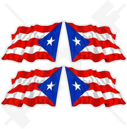 PUERTO RICO Waving Flag Puerto Rican 2 (50mm) Vinyl Bumper-Helmet Stickers, Decals x4 Bumper Stickers, Decals & Magnets StickersWorld 7091174078127