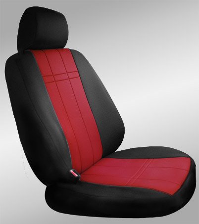 Shear Comfort Custom GMC Sierra Seat Covers - FRONT SEAT SET: 40/20/40 Bench w/ Fixed Middle Back and Adjustable Headrests and Seatbelt in Backrest (1999-2002) - Neo-Supreme Black w/ Red - Made in the USA Accessories Shear Comfort 300000001954