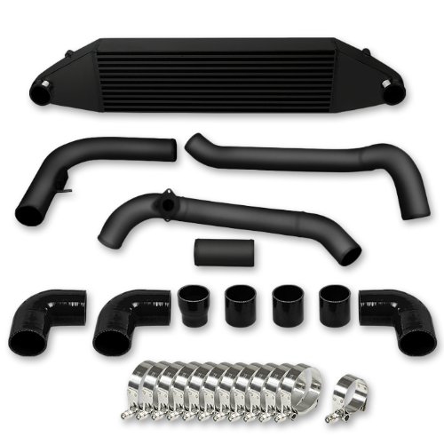 BOITCL+PP-COBALT08-BK, Overall Size 42 x 7.75 x 4 Aluminum Bar and Plate Black Powder Coated Bolt On Front Mount Turbo Intercooler with Bolt on Piping Pipes Intercoolers DPT BOITCL+PP-COBALT08-BK