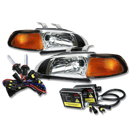 Black Housing Lens Headlights One Piece Design Lamp Amber Corner Reflector for Coupe and Hatchback with 12000K Purple H4 Low Beam Bulbs HID Conversion Kit and Digital Ballasts Headlight & Tail Light Conversion Kits DPT HL-10-20407-BK-1+HID-H4-12K