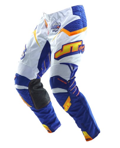 JT Racing USA Evolve Protek Dirt Bike MX Motocross Vented Pants with Race Graphics (White/Blue, Size 36) Pants & Chaps JT Racing USA JT1306P36