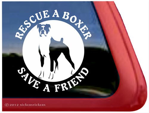 Rescue A Boxer Save A Friend ~ Dog Vinyl Window Dog Decal Sticker Bumper Stickers, Decals & Magnets NickerStickers DC323RES
