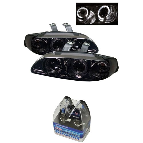 Carpart4u Honda Civic 4Dr 1PC Halo Projector Headlights & Koshin Platinum White Halogen Light Bulbs package Headlight Assemblies Carpart4u CP4-PD-HC921P-4D-AM-SMC+NUM-H1PW