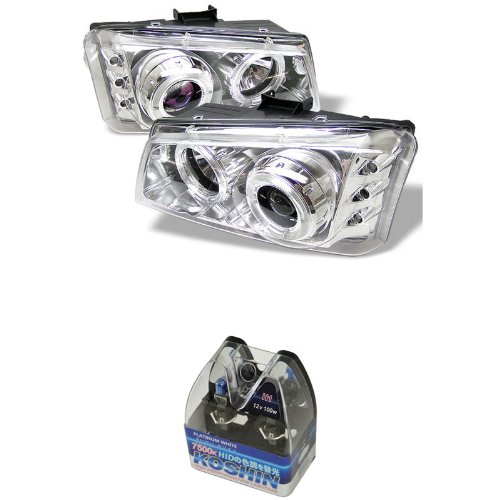Carpart4u Chevy Silverado 1500/2500/3500 / Chevy Silverado 1500HD / Chevy Silverado 2500HD / Chevy Avalanche Halo LED Projector Headlights & Koshin Platinum White Halogen Light Bulbs package Headlight Assemblies Carpart4u CP4-PD-CS03-C+NUM-H1PW