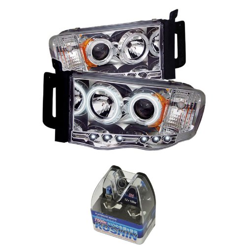 Carpart4u Dodge Ram 1500 / Dodge Ram 2500/3500 CCFL LED Projector Headlights & Koshin Platinum White Halogen Light Bulbs package Headlight Assemblies Carpart4u CP4-PD-DR02-CCFL-C+NUM-H1PW