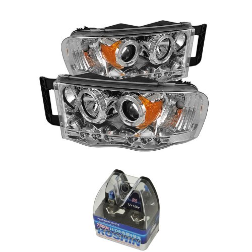Carpart4u Dodge Ram 1500 / Dodge Ram 2500/3500 Halo LED Projector Headlights & Koshin Platinum White Halogen Light Bulbs package Headlight Assemblies Carpart4u CP4-PD-DR02-HL-C+NUM-H1PW