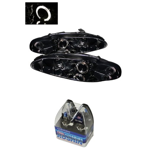 Carpart4u Mitsubishi Eclipse Halo Projector Headlights & Koshin Platinum White Halogen Light Bulbs package Headlight Assemblies Carpart4u CP4-PD-ME95-HL-SMC+NUM-H1PW