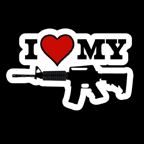 I Love My Gun, Assault Rifle, AR-15, AK-47 - 4 X 6.5 Decal for the Outside of Vehicle Windows Decals Designer Signs I Love My AK-47 - Decal