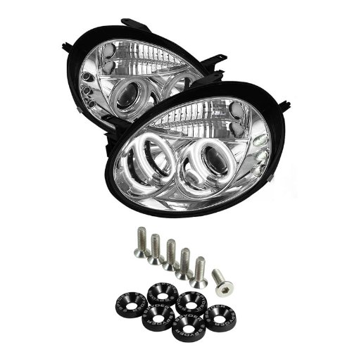 CarPart4U Dodge Neon CCFL LED ( Replaceable LEDs ) Projector Headlights - Chrome & Spyder Washer 6pcs - Black Headlight Bulbs Carpart4u CP4-PW-DN03-CCFL-C+SPWSR-BK