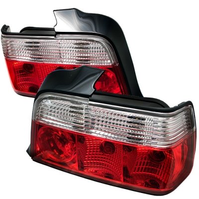BMW E36 3-Series 1992 93 94 95 96 97 98 4Dr Crystal Tail Lights - Red Clear Headlight Bulbs Spyder Auto 111-BE3692-4D-RC