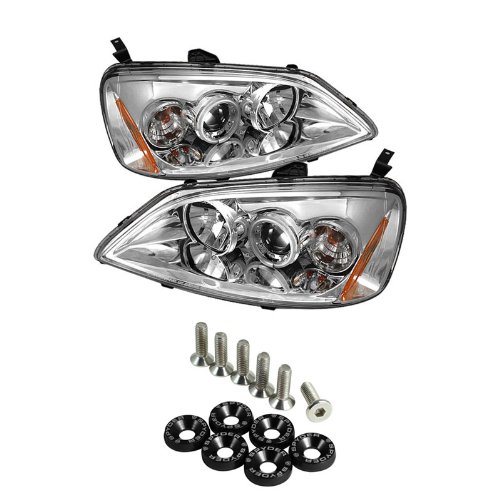 Honda Civic 2/4DR (Non SI Model) CCFL Halo Projector Headlights - Chrome & Spyder Washer 6pcs - Black Headlight Bulbs Carpart4u CP4-PW-HC01-CCFL-C+SPWSR-BK