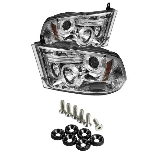 CarPart4U Dodge Ram 1500 / Dodge Ram 2500/3500/4000/4500/5500 ST SLT ( Not Fit Big Horn/Laramie/outdoorsman/Longhorn or Non Quad Headlights ) Halo LED ( Replaceable LEDs ) Projector Headlights - Chrome & Spyder Washer 6pcs - Black Headlight Bulbs Carpart4u CP4-PW-DR09-HL-C+SPWSR-BK