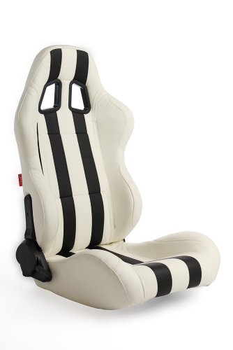 CPA1026 Cipher Universal White Leatherette with Black Stripes Racing Seats Pair Racing Seats Cipher Auto CPA1026PWH-BK