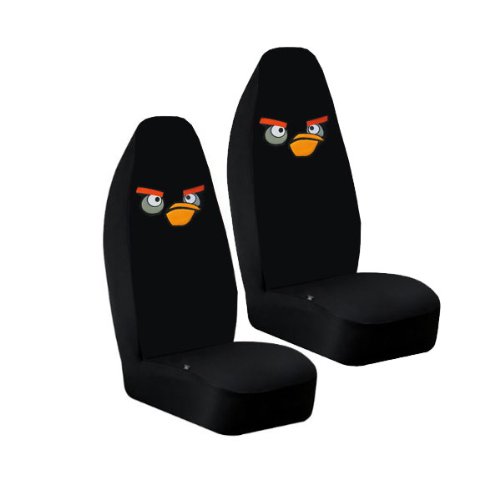 Set of Two Highback Seat Covers With Angry Birds Design - Black Bird Automobilia AUTOESCUDODA SC11AYBBK