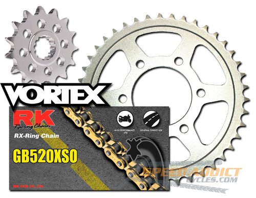 RK Vortex Gold O-Ring Stl Chain and Sprocket Kit for SUZ DL 650 (V-Strom) 04-06 Chain & Sprocket Kits RK Vortex 3068-040WG