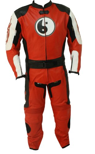 2 Pc Ying Yang Dragon Motorcycle Racing Suit Leather Suit Red Color-42 Racing Suits PERRINI W362R-42