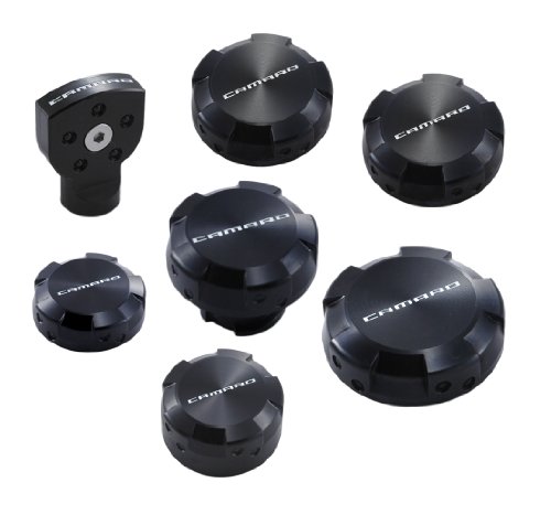 2010-2012 Camaro V6 Black Billet Aluminum Engine Caps - 7 Piece Set Distributor Caps Drake Muscle Cars V6CapKitBK