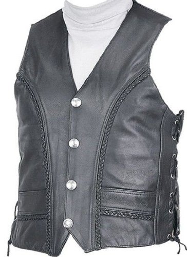MEN'S PREMIUM ''NEKID'' MOTORCYCLE LEATHER Biker Vest - Braided w/Front Side Lace XLarge/Size 46 Jackets & Vests The Nekid Cow 1152