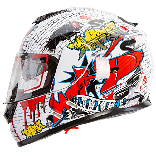 Graffiti Street Art Gloss White Dual Visor Full Face Motorcycle Helmet DOT (Medium) Helmets IV2 Helmets JX-FF001-GRA