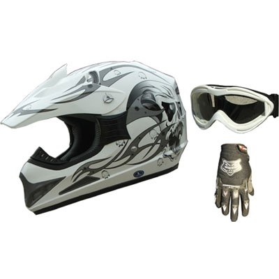 DOT ATV Motocross Helmet Dirt Bike Motorcycle 181 White/silver+gloves+goggles (M) Helmets X4 40518113212