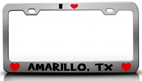I LOVE AMARILLO, TX USA Canada Cities City St. Steel License Plate Frame Chrome Frames Tag Xpress fcit0000810754
