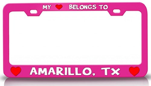 MY HEART BELONGS TO AMARILLO, TX USA Canada Cities City St. Steel License Plate Frame Pink Frames Tag Xpress fcit0000831214