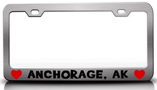 ANCHORAGE, AK USA Canada Cities City St. Steel License Plate Frame Chrome Frames Tag Xpress fcit0000811500