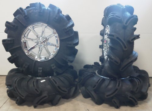 MSA Chrome Diesel 14 ATV Wheels 32 Silverback Tires Polaris RZR 1000 XP / Ranger 900 XP ATV KJ Motorsports MSAM12C14X7+32SB7