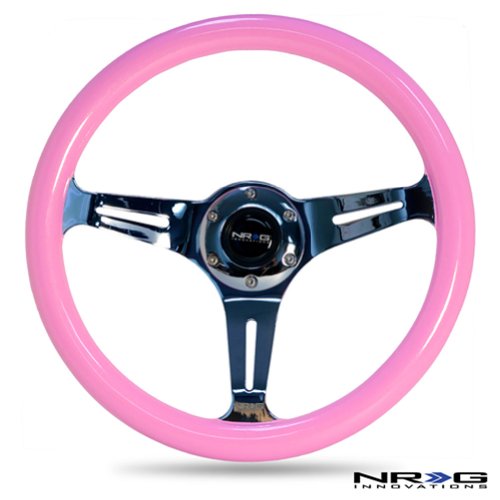 NRG Steering Wheel Pink Classic Wood Grain 3 Spoke Chrome Center 350mm ST-015CH-PK Free Standard Shipping Steering Accessories Steering Wheel TO-NRG-A-ST015CH-PK