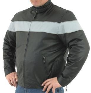 Men's Vented Leather Motorcycle Jacket, Reflective Grey Stripes Jackets & Vests Billy's Biker Gear MJ795GRY-MD