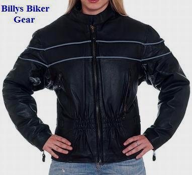 Motorcycle Jackets, Women's Leather Motorcycle Jacket with Reflective Stripes & Zip Out Lining, Jackets & Vests Billys Biker Gear LJ247-LG