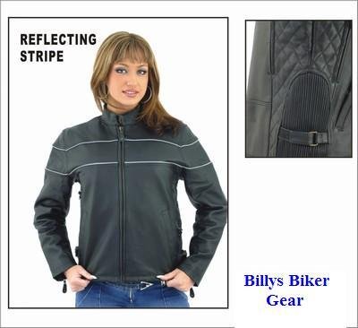 Motorcycle Jackets, Women's Motorcycle Leather Jacket, Vented, Reflective Racing Stripes, Zip Out Lining, Jackets available in all sizes Jackets & Vests Billy's Biker Gear LJ7900A-SM
