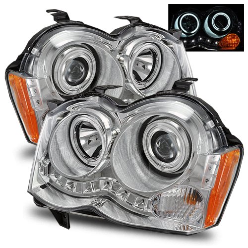 Jeep Grand Cherokee Chrome CCFL Halo Projector Headlights /w Amber (Halogen Compatible) Headlight Bulbs Luminx Lighting LU-CCFL-HL-5218