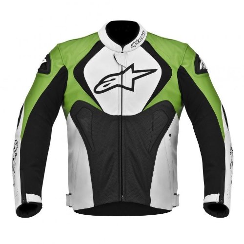 Alpinestars Jaws Perforated Leather Jacket , Gender: Mens/Unisex, Primary Color: Black, Size: 54, Distinct Name: Black/White/Green, Apparel Material: Leather 3101113-163-54 Racing Suits Alpinestars 310111316354