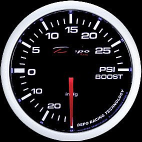 52mm Depo Racing Super White Mechanical Boost Gauge BAR Voltmeter Depo MW5201BBAR