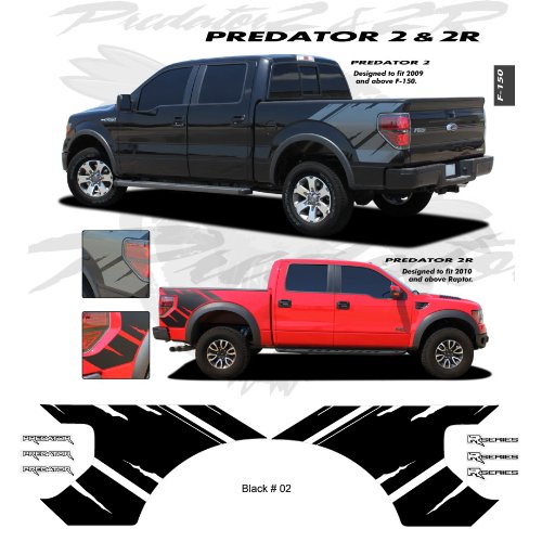Ford F-150 2009 and up Predator 2 Graphic Kit Gloss Black Decals CarBeyondStore EA-EE1821-02M