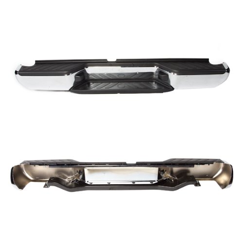 CarPartsDepot, Rear Step Bumper Chrome Steel Bar w/Textured Black Pad Assembly No Brackets, 364-36191-20-CH NI1103114 NI1103114 Bumpers CarPartsDepot 364-36191-20-CH