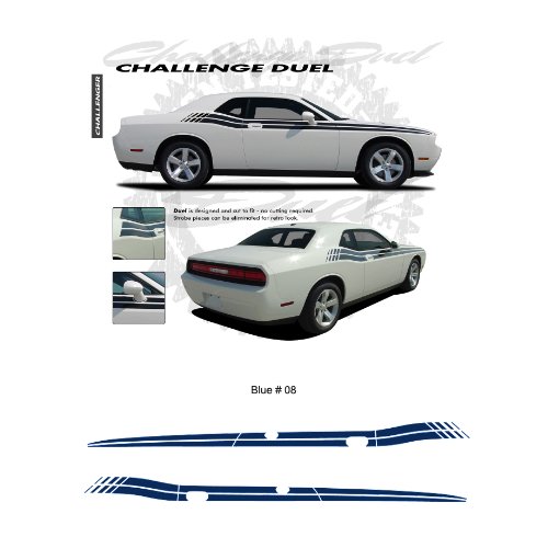 Dodge Challenger 2008 to 2010 Blue Duel Side Stripes Graphic Kit Decals CarBeyondStore EA-EE1431-08B