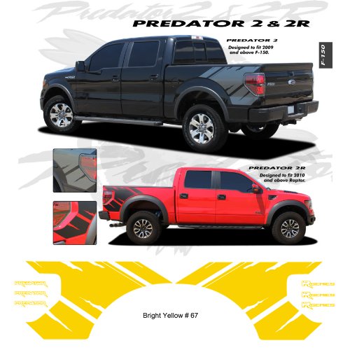 Ford F-150 2009 up Yellow Body Side Raptor2 Style Graphic Kit Decals CarBeyondStore EA-EE1821-67Y