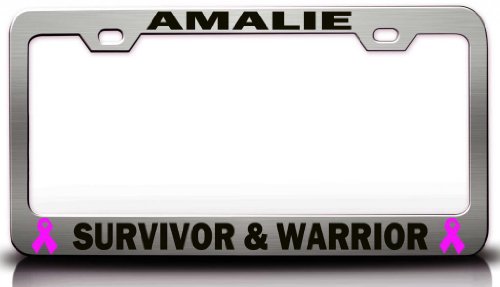 AMALIE SURVIVOR & WARRIOR Female Cancer Survivor Metal License Plate Frame Style #1 Chrome Frames Tag Xpress fpet0000923125