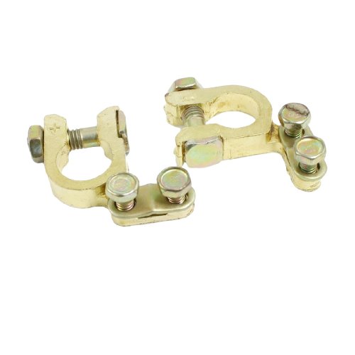 2 Pcs Gold Tone Car Battery Terminals Positive Negative Clamps 6V 12V Terminals & Ends Amico Amico